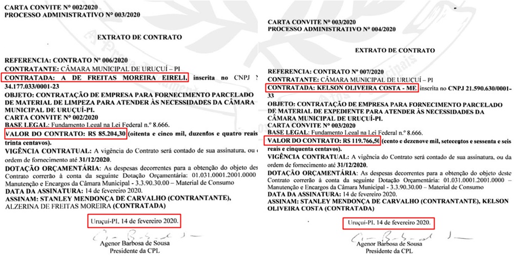 Contratos com as duas empresas