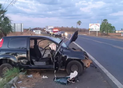 Veículo ficou com a lateral destruída após colisão na BR 343 em Campo Maior