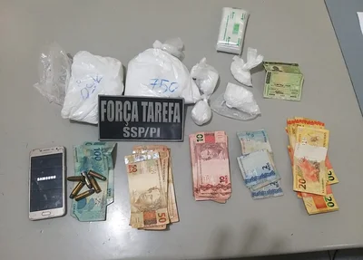 Cocaína e dinheiro apreendido pela Força Tarefa