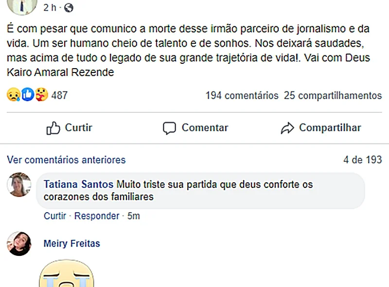 Tiago Mendes lamenta morte de Kairo Amaral