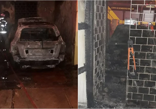Veículo incendiado em garagem de residência na zona norte de Teresina