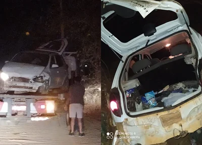 Veículo da vítima ficou destruído após ser capotado
