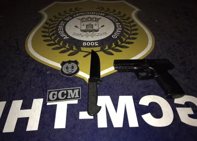 Simulacro de arma de fogo e faca apreendidos