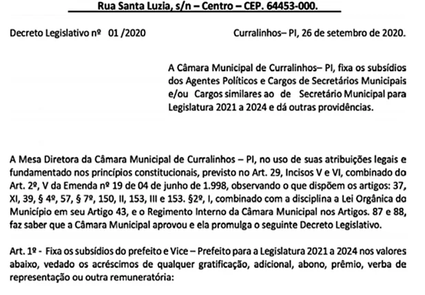 Lei da Câmara de Curralinhos