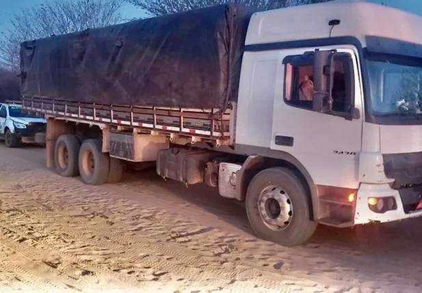 Caminhão carregado com estacas de aroeira