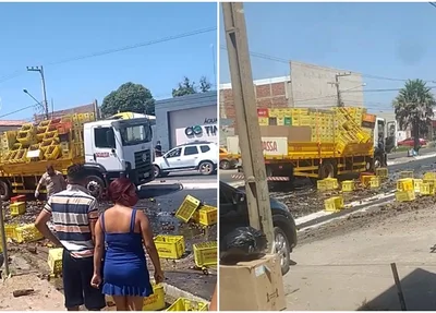 Parte da carga despencou do caminhão e ficou destruída