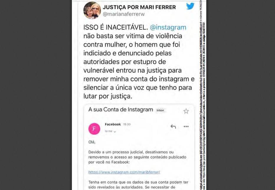 Print de publicação feita por Mari Ferrer
