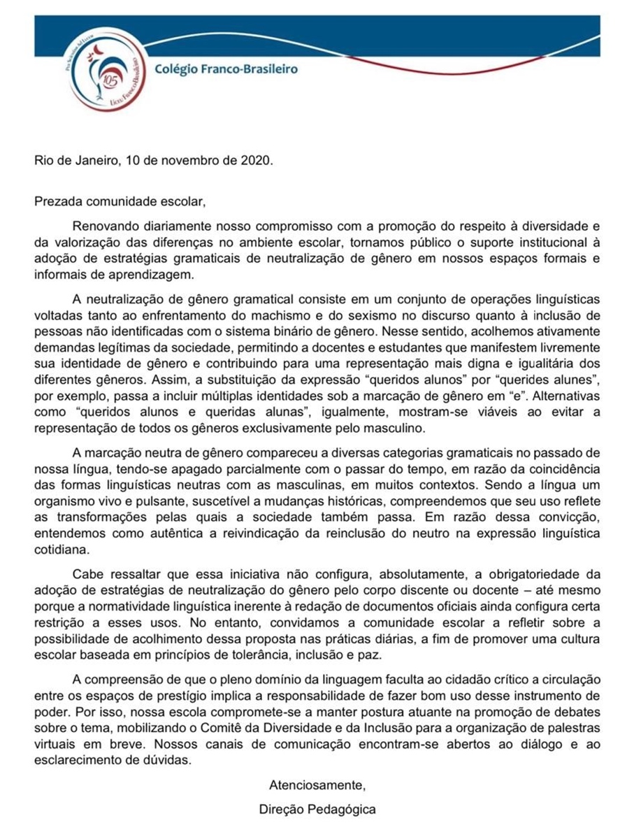 Comunicado da instituição