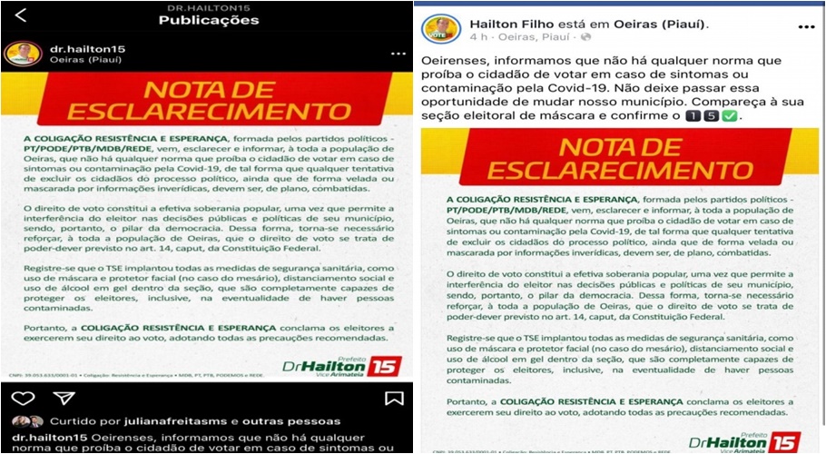 Publicações feitas nas redes sociais