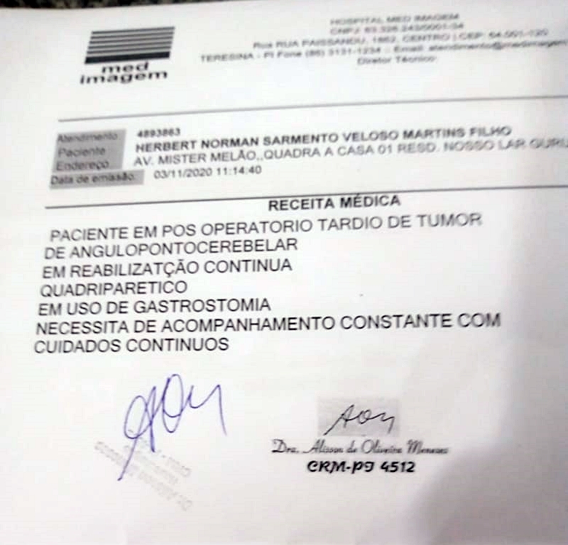 Laudo médico que atesta os problemas de Herbert