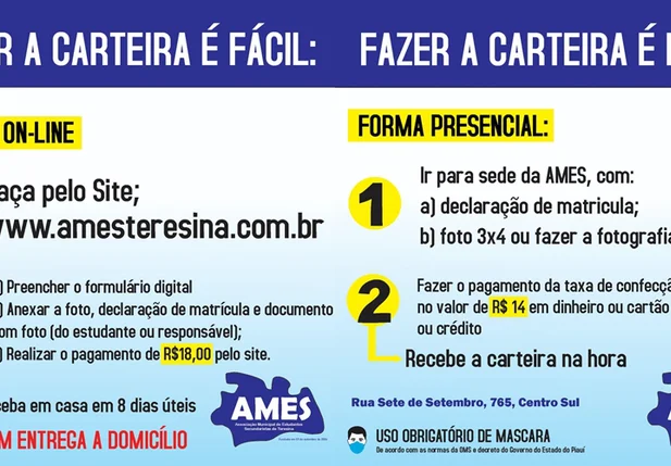 A solicitação da carteira estudantil pode ser feita pelo site da Associação e presencialmente na sede