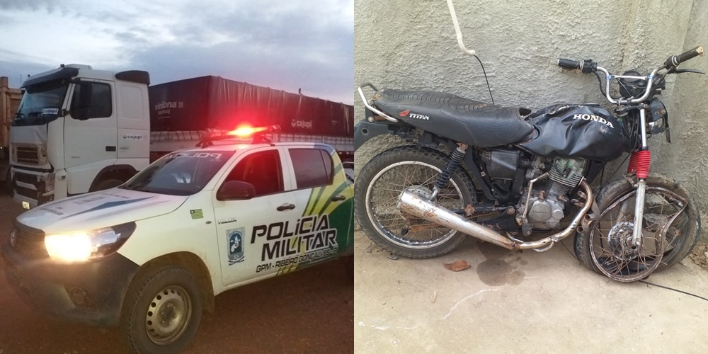 Carreta e motocicleta envolvidas no acidente