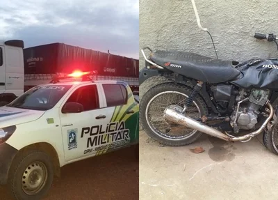 Carreta e motocicleta envolvidas no acidente