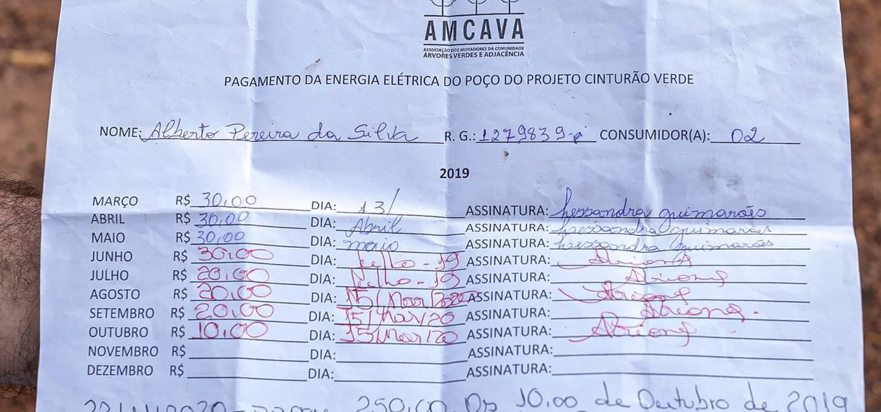 Contribuição dos moradores para pagar a conta de energia elétrica da sede