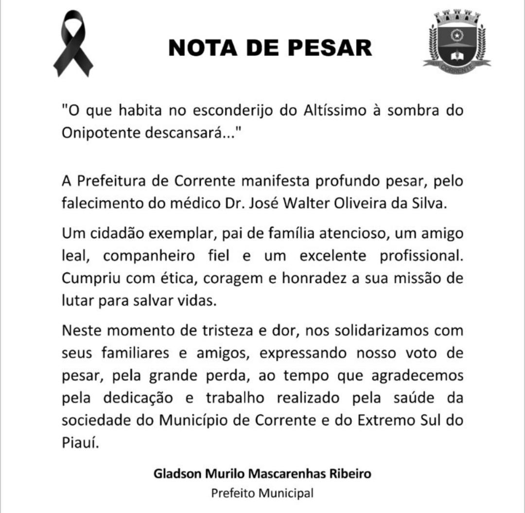 Nota publicada pela Prefeitura de Corrente