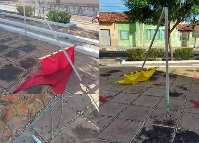 Decoração natalina danificada por vândalos
