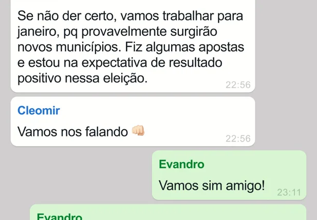 Mensagens atribuídas ao empresário Evandro Baldino do Nascimento