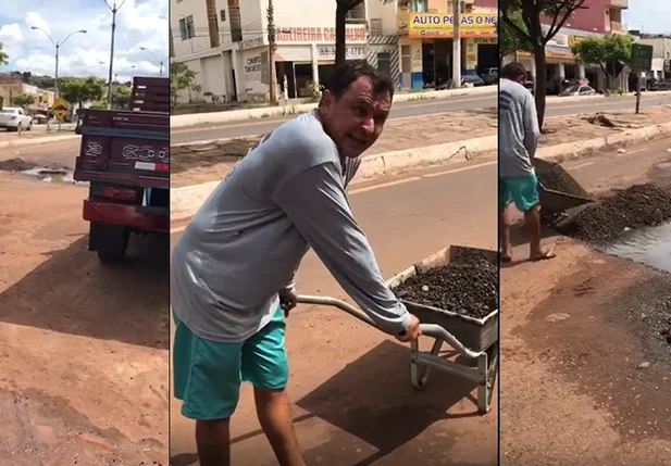 Morador tapa buracos em avenida da cidade de Picos